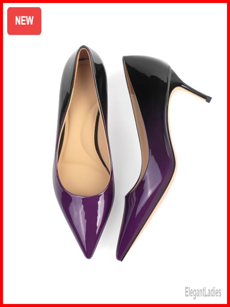 Kitten Heels Gradient Patent Leather Stiletto Pumps Pointed Toe 2.25" Heel